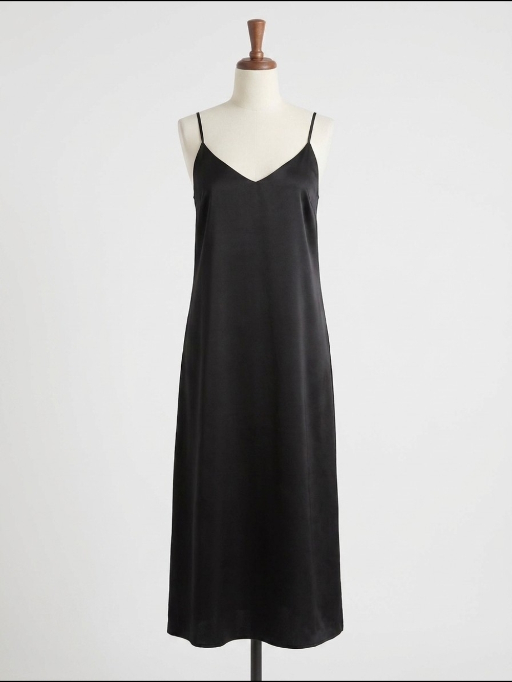 Black Slip Midi Dress with V-Neck